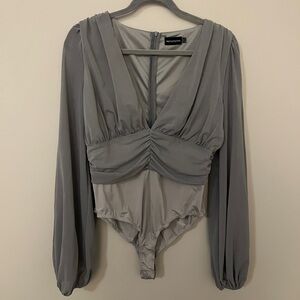 PrettyLittleThing Gray Ruched Bodysuit